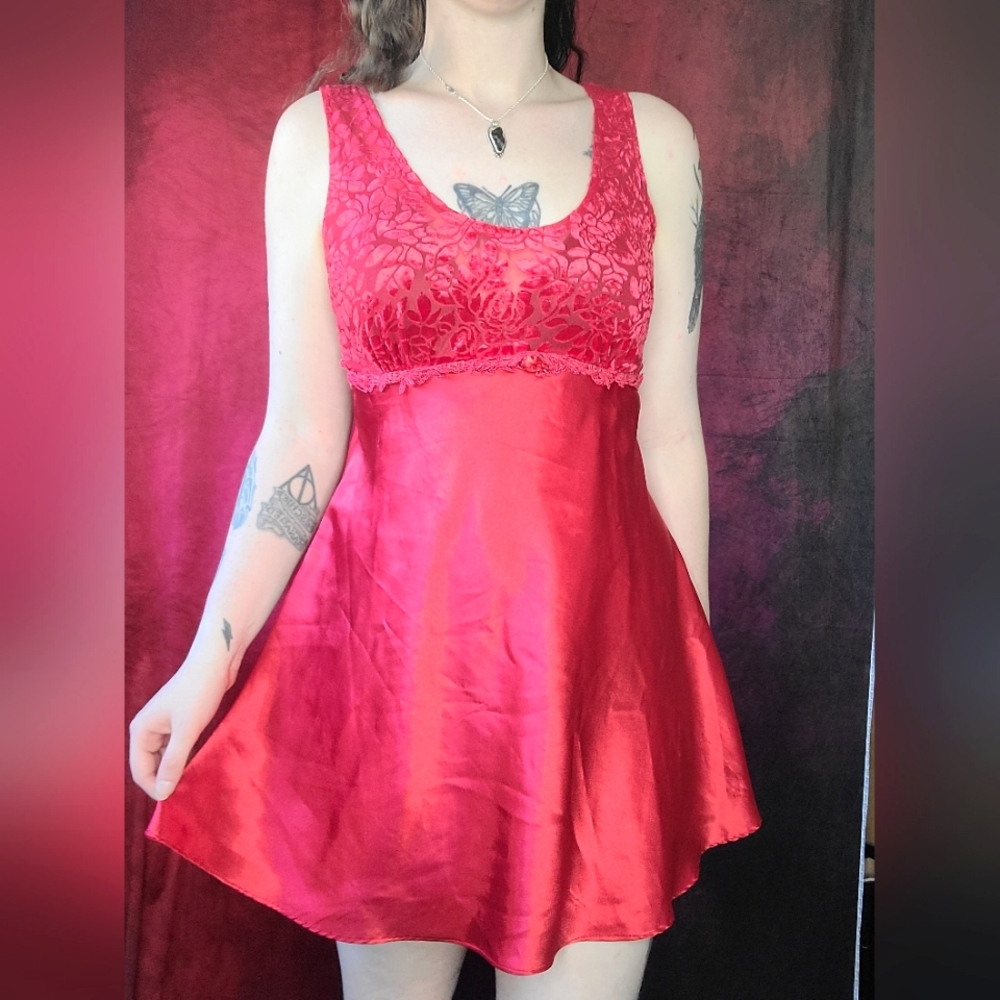 Vintage Red Lingerie Slip Dress